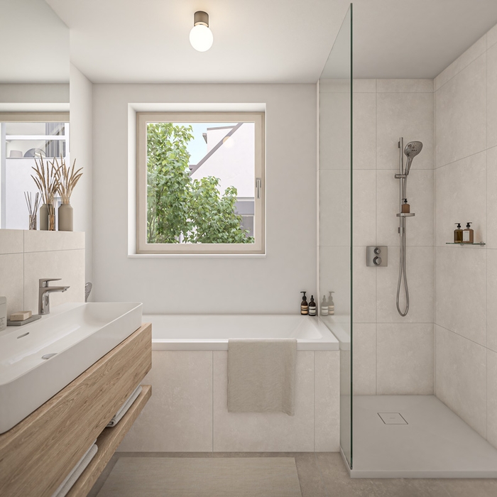 Design Duette Badezimmer mit Wanne und Dusche