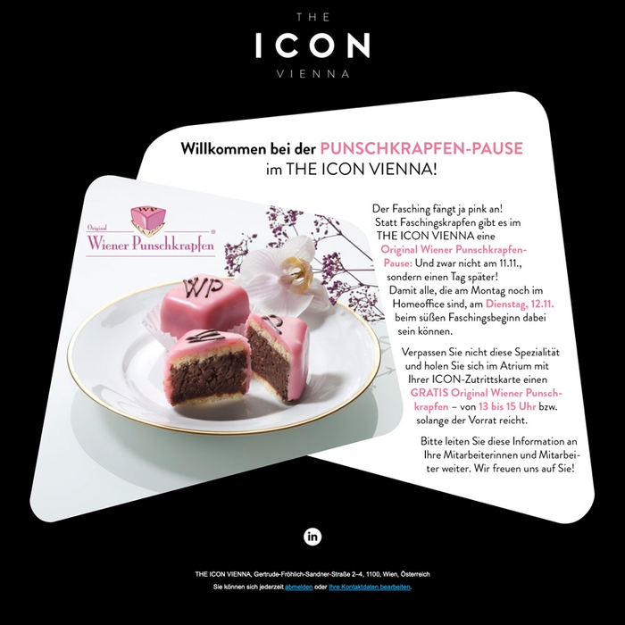 Newsletter zur Ankündigung der Punschkrapfen-Pause