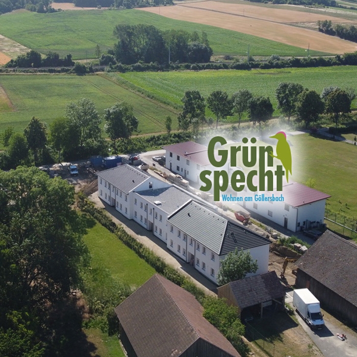 Grünspecht Drohnenaufnahme mit Logo